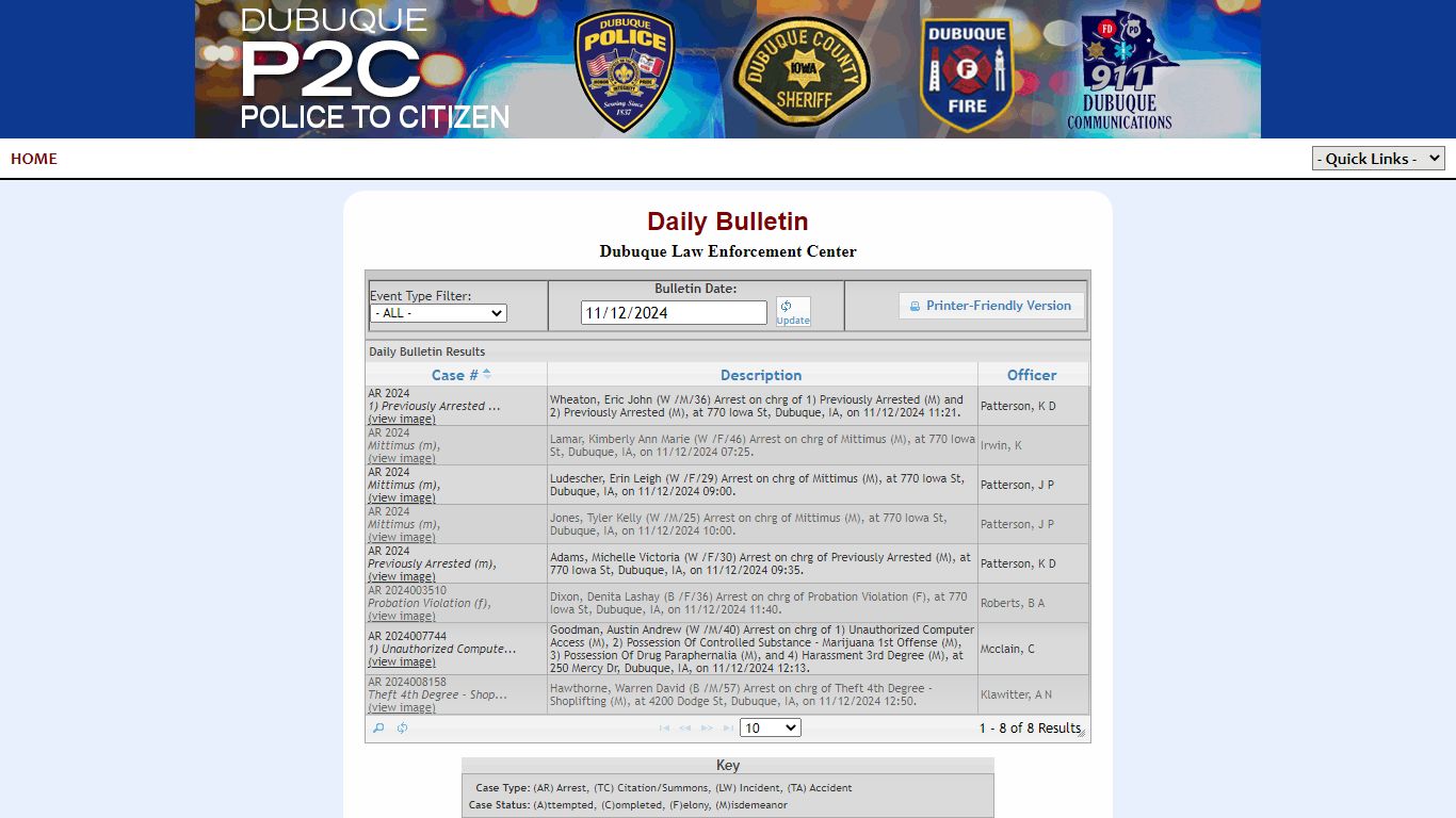 Dubuque Law Enforcement Center P2C - provided by OSSI - City of Dubuque